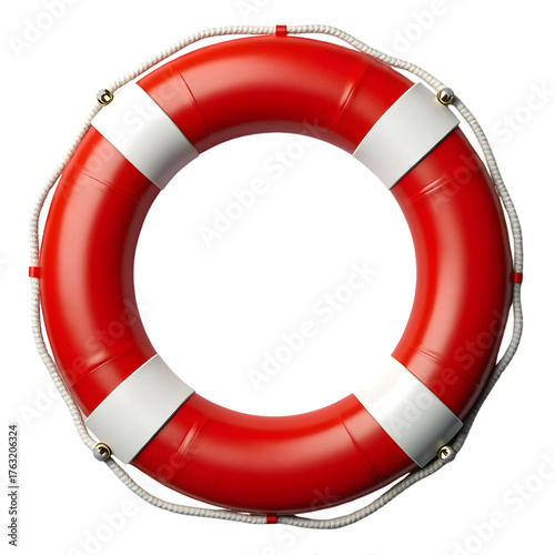 Red and white lifebuoy isolated on transparent background, a vital safety device for water rescue, symbolizing security and protection in maritime environments
