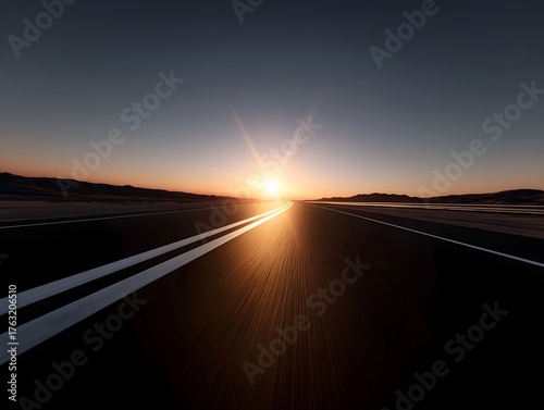 A vibrant sunset illuminates an endless highway stretching towards the distant horizon symbolizing hope and journey