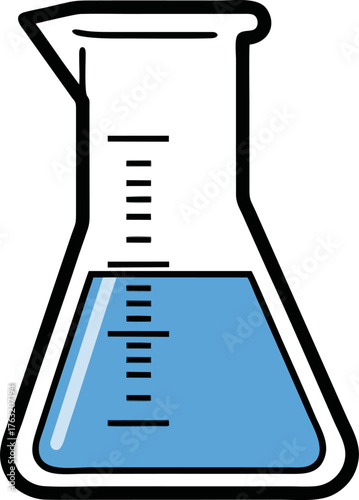 Stylized Erlenmeyer Flask Filled with Light Blue Liquid and Measurement Markings