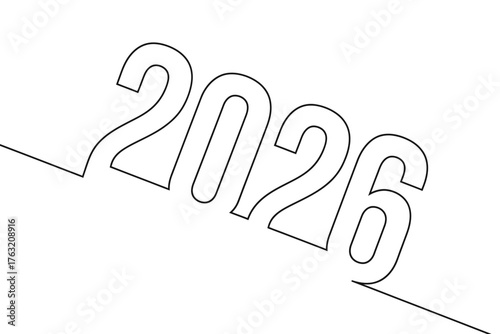 Continuous line drawing of the year 2026.