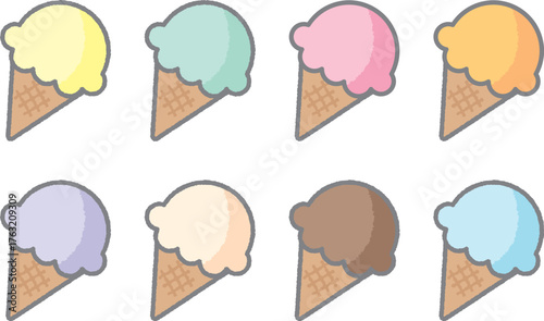 パステルカラーのかわいいアイスクリーム