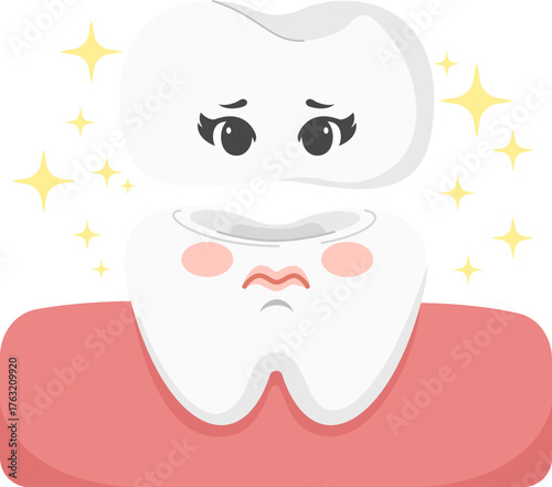 Cartoon Illustration of a Sad Decayed Tooth