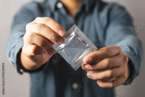 Condom in Hand - Safe Sex Concept.