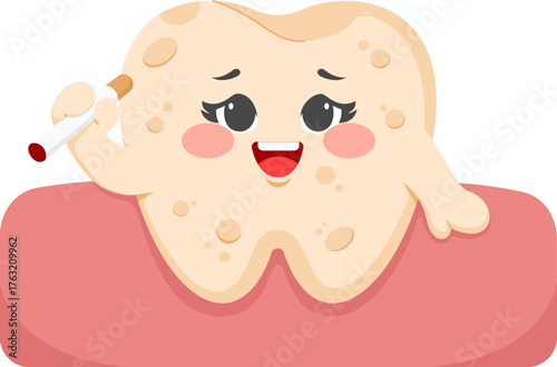 Cartoon Tooth Smoking Cigarette Illustration
