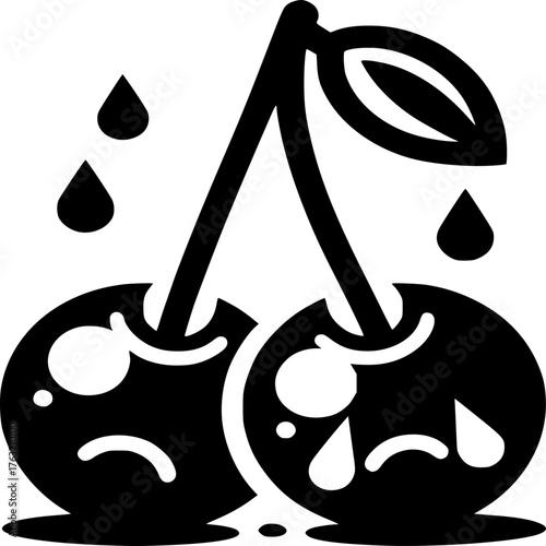 Crying Cherries: Two cherries, depicted in a minimalist style, are shown with teardrops, showcasing sadness, and despondency.