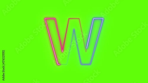 alphabet capital W neon light with background greenscreen
