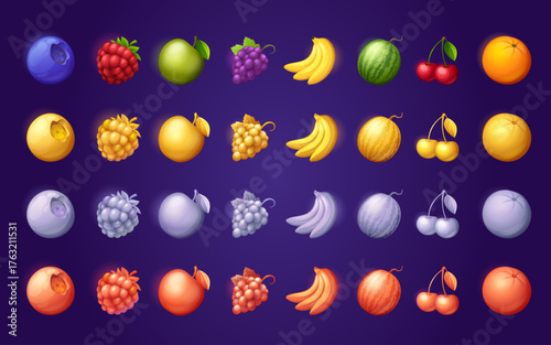 Color set of fruit icons, online casino interface