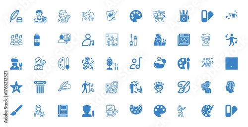 Collection of Blue Icons Representing Art, Music, and Creativity