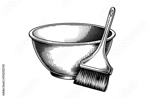 a mixing bowl with a brush, used for cooking, hair dye, or craft preparation concepts.