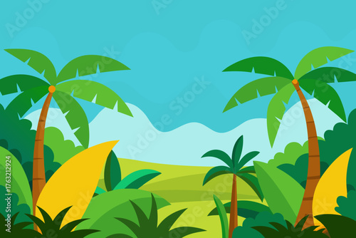 A simple cartoon of a tropical jungle with banana trees vector illustration