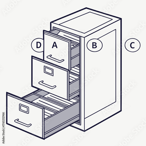 Vector art of file cabinet with drawers
