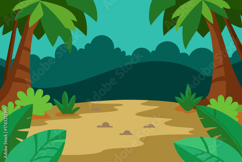 A cartoon illustration of a tropical rainforest floor vector illustration