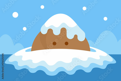 A simple cartoon of a tundra with snowy ground vector illustration