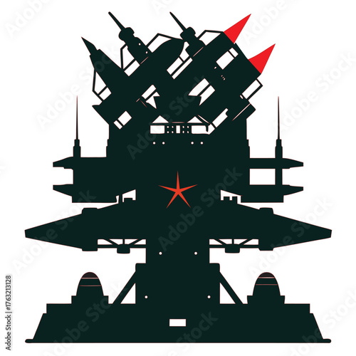 Black silhouette of air defense system on white background