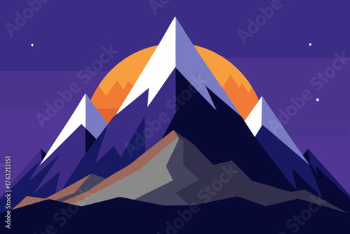 A cartoon illustration of a twilight mountain ridge vector illustration