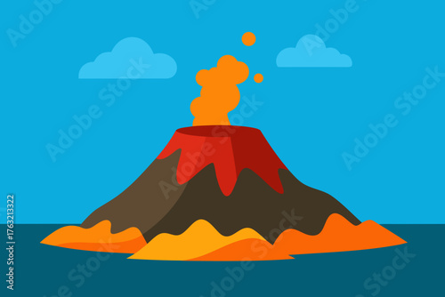 A simple cartoon of a volcanic island with lava vector illustration