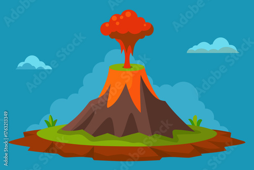 A cartoon illustration of a volcanic island with lava vector illustration