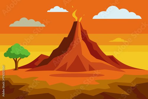 A simple cartoon of a volcanic rock plain vector illustration