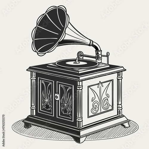 Vector art of vintage gramophone illustration