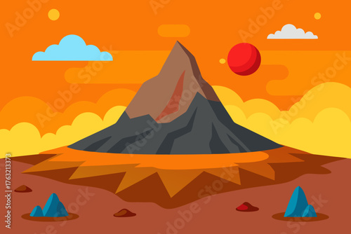 A cartoon illustration of a volcanic rock plain vector illustration