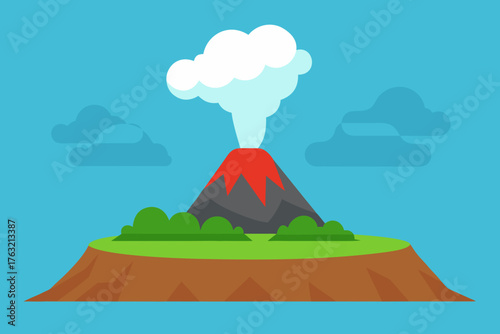 A simple cartoon of a volcanic island with smoke vector illustration