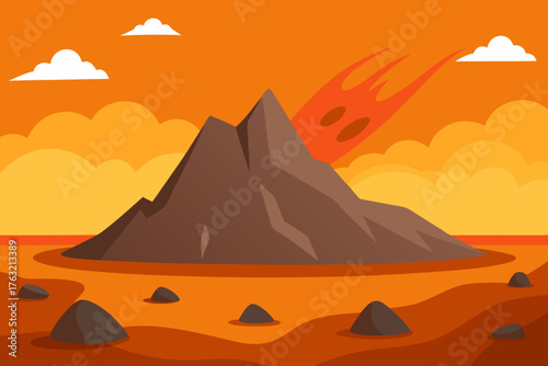 A barren cartoon scene of a volcanic rock plain vector illustration