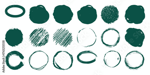 Collection of Hand-Drawn Green Circles and Shapes