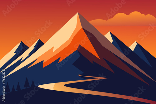 A cartoon illustration of zigzag mountain lines vector illustration