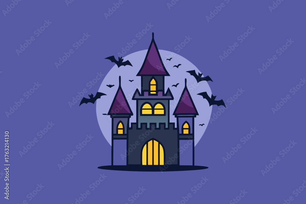 custom made wallpaper toronto digitalA cartoon illustration of a dark castle with bats flying vector illustration