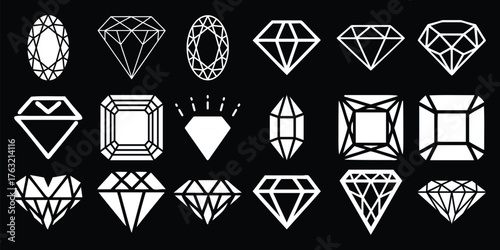 Collection of White Diamond Icons on Black Background