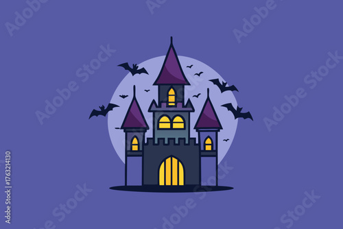 Wallpaper Mural A cartoon illustration of a dark castle with bats flying vector illustration Torontodigital.ca