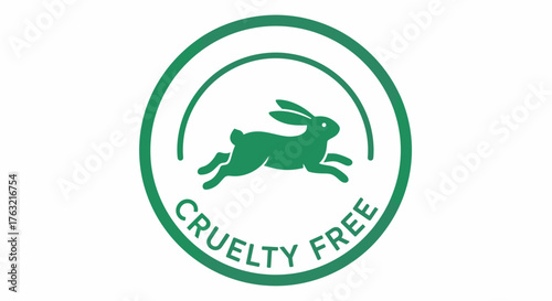 Cruelty free label logo with green rabbit on white background  