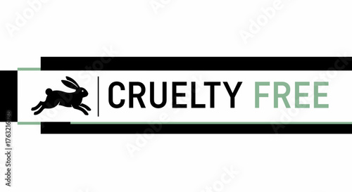 Cruelty free label with rabbit logo on black and white background  