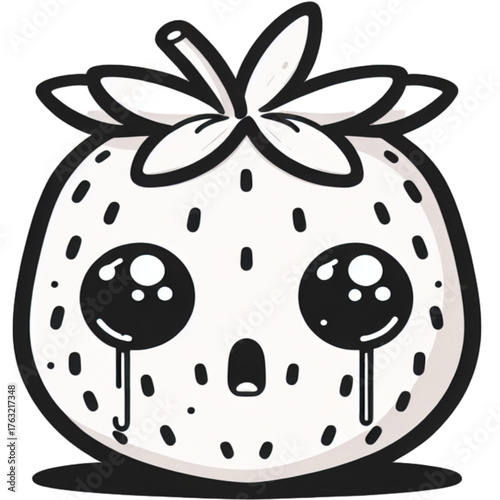Strawberry's Tearful Plea: A charming illustration depicts a dejected strawberry weeping, its seeds and facial features rendered with playful precision, showcasing a spectrum of expressions