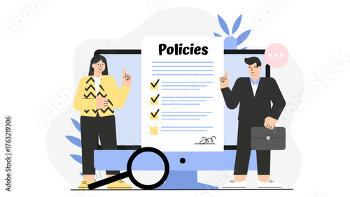 Legal Consultant Reviewing GDPR Compliance Checklist Flat Vector Illustration