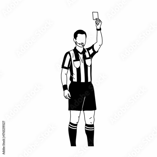 Soccer referee signals a yellow card, enforcing game rules with authority and decisive action on the field of play