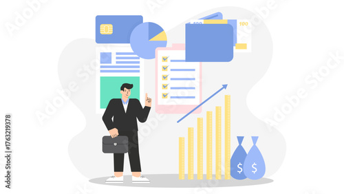 Finance Department Reconciling Monthly Statements Flat Vector Illustration