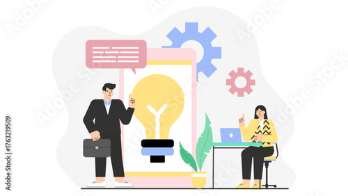Startup Team Planning Cross-Functional Hackathon Flat Vector Illustration