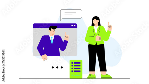 Freelancer Joining Online Coworking Space Session Flat Vector Illustration