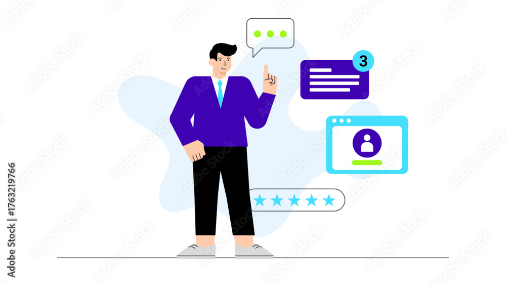 Fototapeta premium HR Team Hosting Virtual Employee Onboarding Tour Flat Vector Illustration