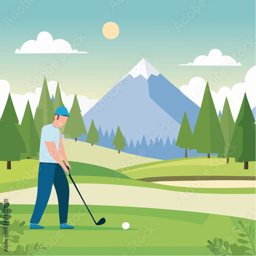 Golf. Vector modern illustration of golf game