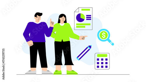 Finance Department Reconciling Monthly Statements Flat Vector Illustration