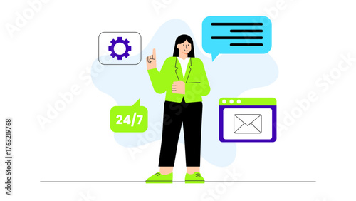 Support Agent Resolving Multi-Language Customer Query Flat Vector Illustration