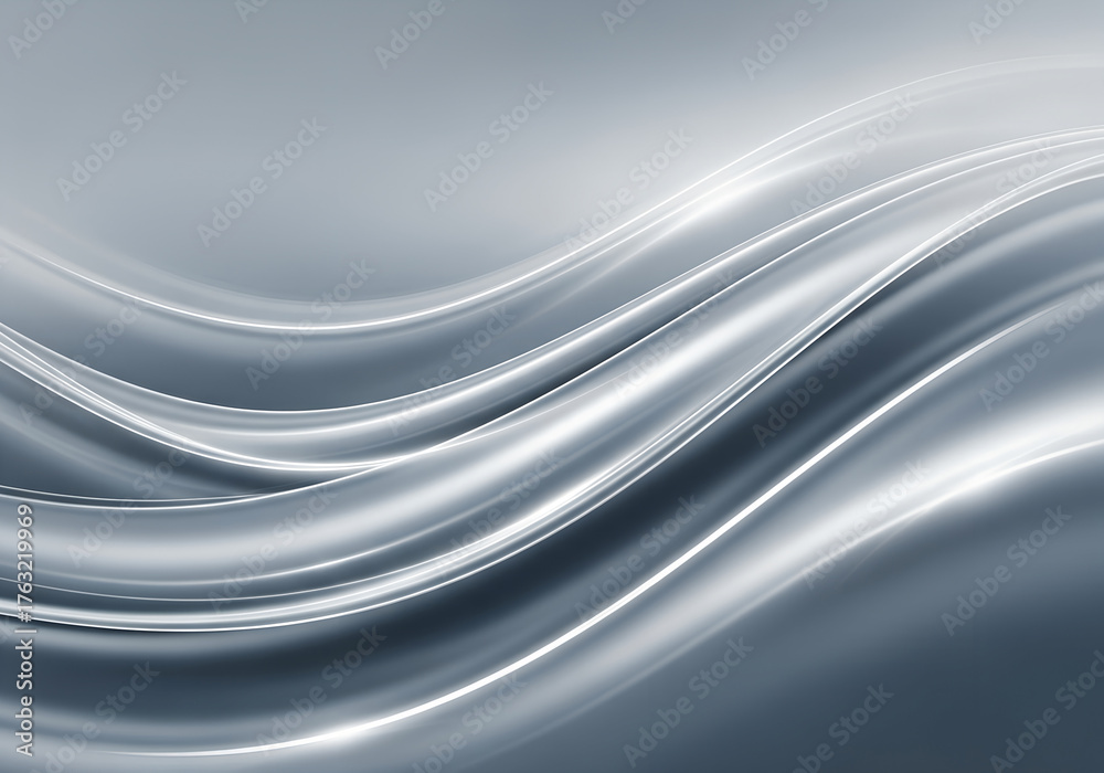 Obraz premium Shiny silver metallic wave texture with smooth reflective curves and luxury fluid folds for elegant modern abstract backgrounds