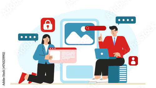 Startup Building NoCode App for Internal Operations Flat Vector Illustration