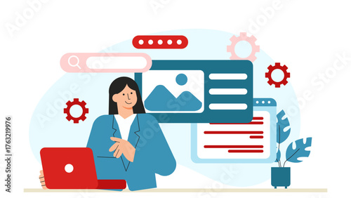 Content Writer Researching Blog Topics Using SEO Tools Flat Vector Illustration