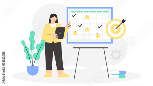 Remote Employees Setting Weekly Sprint Goals Flat Vector Illustration