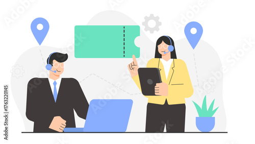 Customer Support Team Tracking Ticket Resolution Rate Flat Vector Illustration
