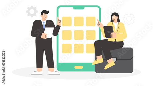 Startup Building No-Code App for Internal Operations Flat Vector Illustration