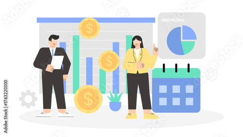 Finance Department Reconciling Monthly Statements Flat Vector Illustration